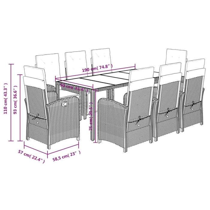 Set mobilier de grădină cu perne, 9 piese, negru, poliratan - WALTI WALTI