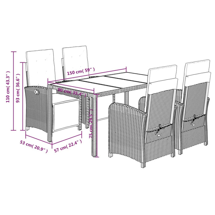 Set mobilier de grădină cu perne, 5 piese, gri, poliratan - WALTI WALTI