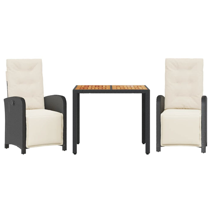 Set bistro cu perne, 3 piese, negru, poliratan - WALTI WALTI