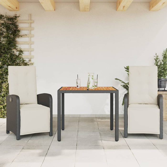 Set bistro cu perne, 3 piese, negru, poliratan - WALTI WALTI