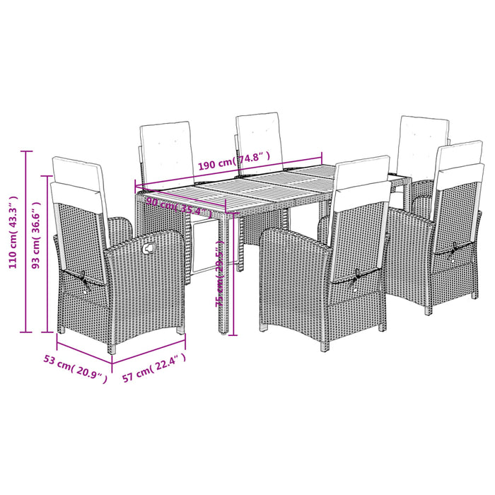 Set mobilier de grădină cu perne, 7 piese, negru, poliratan - WALTI WALTI