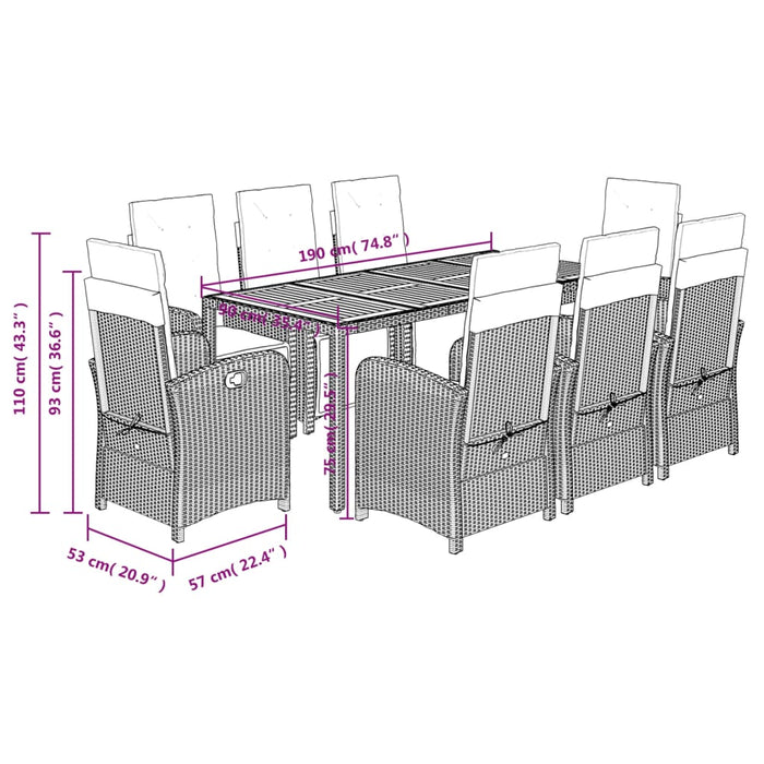 Set mobilier de grădină cu perne, 9 piese, negru, poliratan - WALTI WALTI