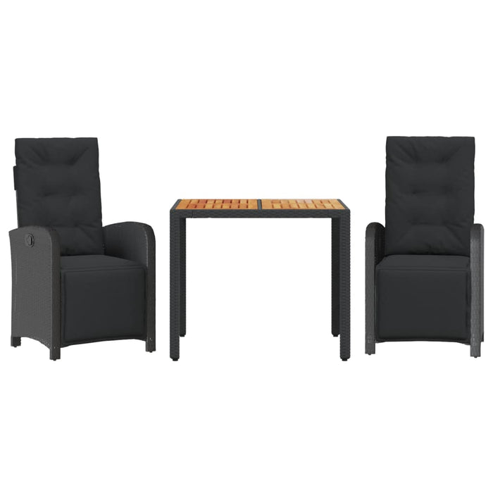 Set bistro cu perne, 3 piese, negru, poliratan - WALTI WALTI