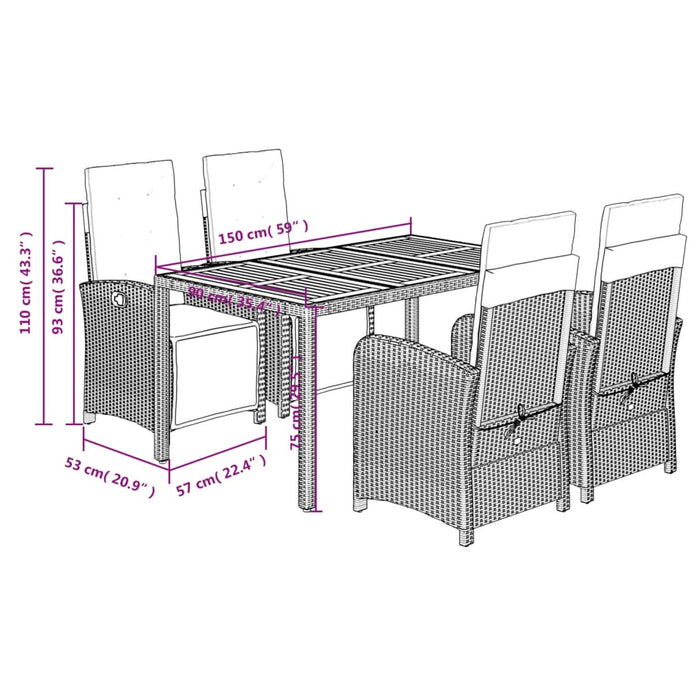 Set mobilier de grădină cu perne, 5 piese, negru, poliratan - WALTI WALTI