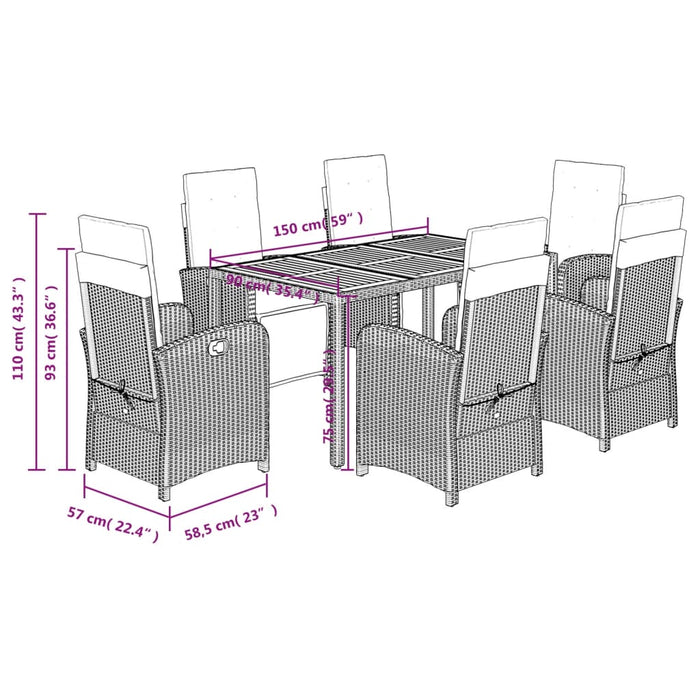 Set mobilier de grădină cu perne, 7 piese, negru, poliratan WALTI