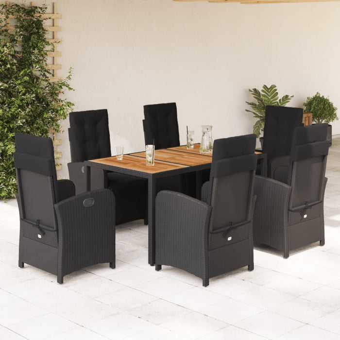 Set mobilier de grădină cu perne, 7 piese, negru, poliratan WALTI