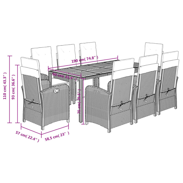 Set mobilier de grădină cu perne, 9 piese, negru, poliratan - WALTI WALTI