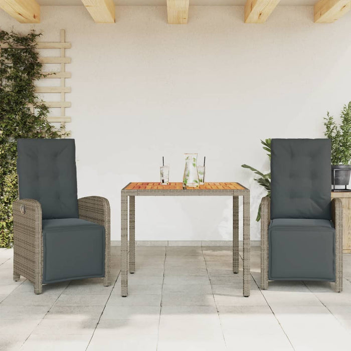 Set bistro de grădină cu perne, 3 piese, gri, poliratan WALTI