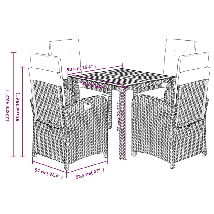 Set mobilier de grădină cu perne, 5 piese, gri, poliratan - WALTI WALTI