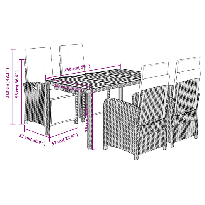 Set mobilier de grădină cu perne, 5 piese, gri, poliratan WALTI