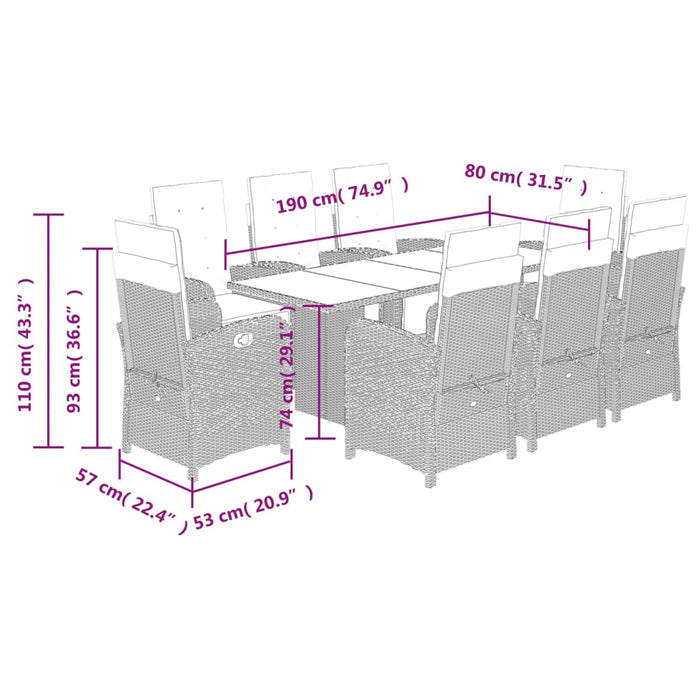Set mobilier de grădină cu perne, 9 piese, negru, poliratan - WALTI WALTI
