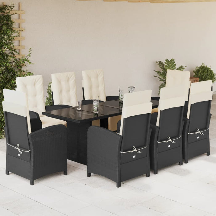 Set mobilier de grădină cu perne, 9 piese, negru, poliratan - WALTI WALTI