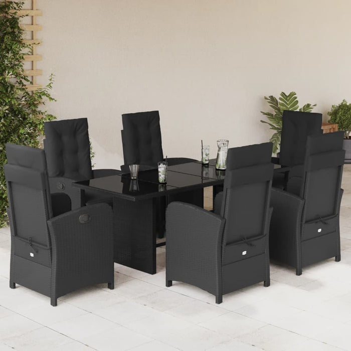 Set mobilier de grădină cu perne, 7 piese, negru, poliratan WALTI