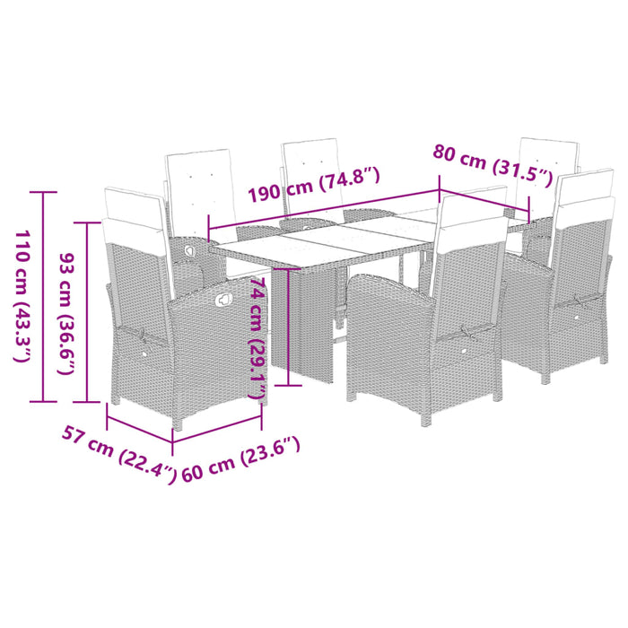 Set mobilier de grădină cu perne, 7 piese, maro, poliratan WALTI