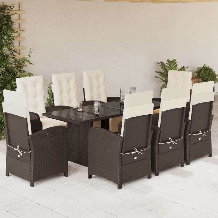 Set mobilier de grădină cu perne, 9 piese, maro, poliratan WALTI