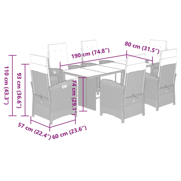 Set mobilier de grădină cu perne, 7 piese, gri, poliratan WALTI