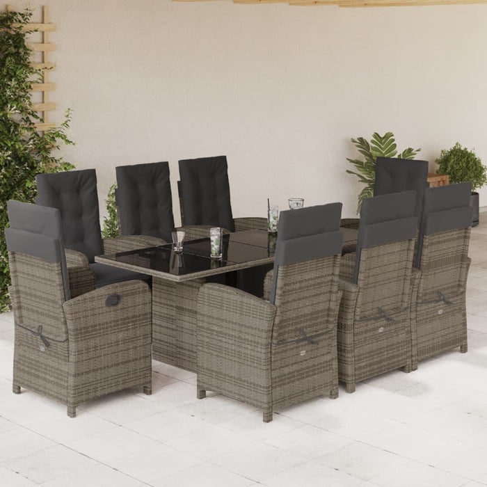 Set mobilier grădină cu perne, 9 piese, gri, poliratan - WALTI WALTI