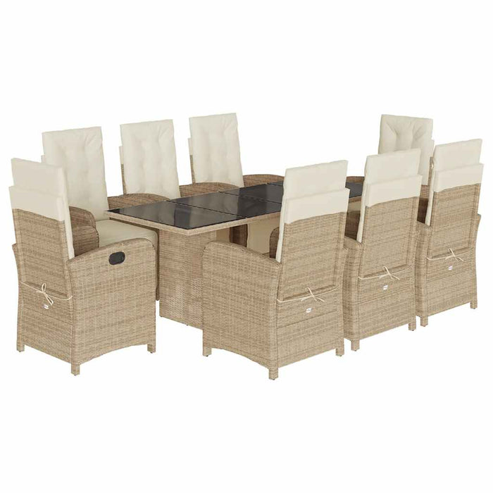 Set de masă pentru grădină, 9 piese, cu perne, bej, poliratan WALTI