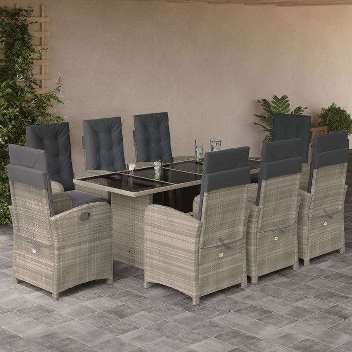 Set mobilier grădină cu perne, 9 piese, gri deschis, poliratan - WALTI WALTI