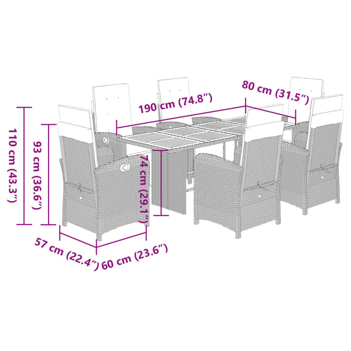 Set mobilier de grădină cu perne, 7 piese, negru, poliratan - WALTI WALTI