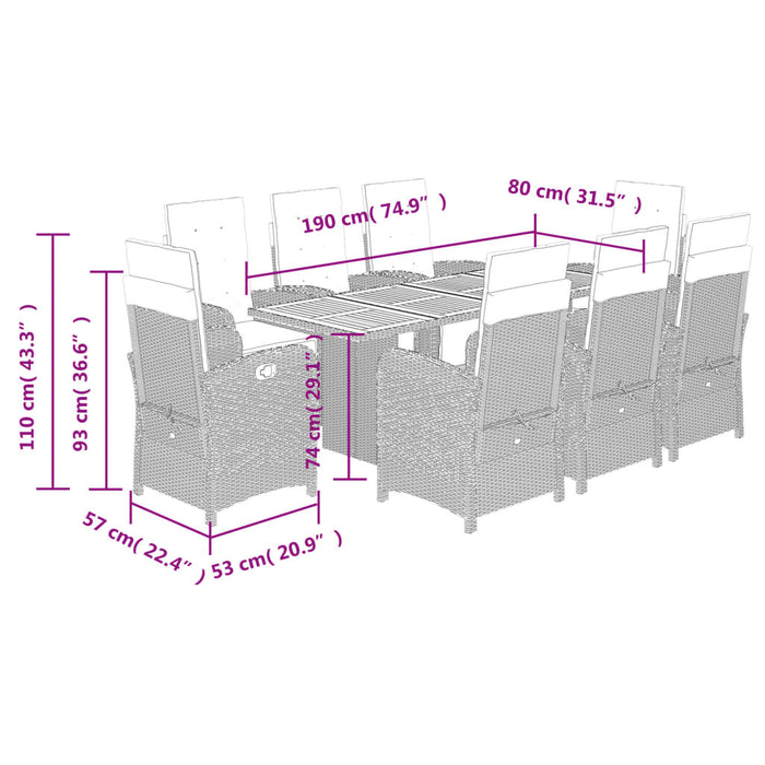 Set mobilier de grădină cu perne, 9 piese, negru, poliratan - WALTI WALTI