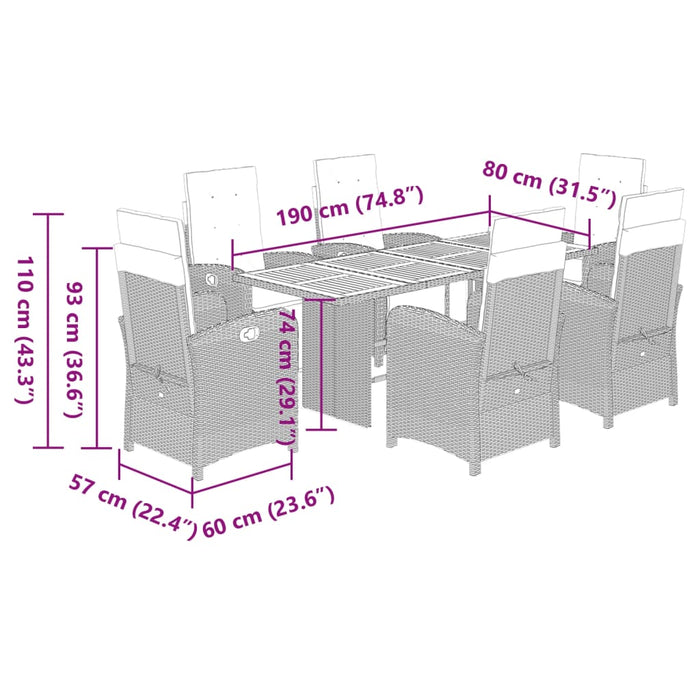 Set mobilier de grădină cu perne, 7 piese, negru, poliratan - WALTI WALTI