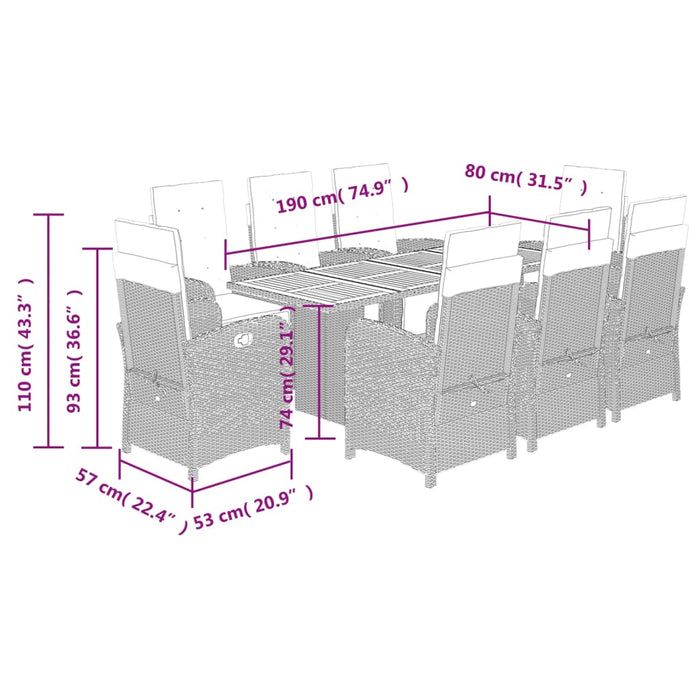 Set mobilier de grădină cu perne, 9 piese, negru, poliratan - WALTI WALTI