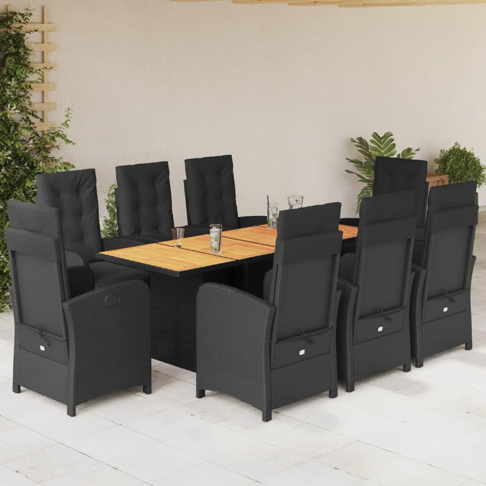 Set mobilier de grădină cu perne, 9 piese, negru, poliratan - WALTI WALTI