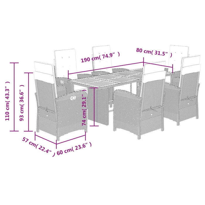Set mobilier de grădină cu perne, 7 piese, gri, poliratan WALTI