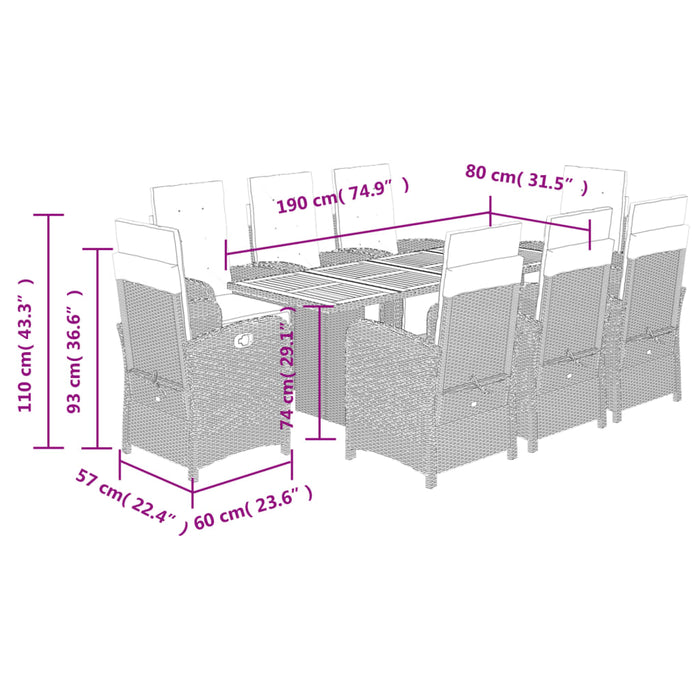 Set mobilier grădină cu perne, 9 piese, gri, poliratan WALTI