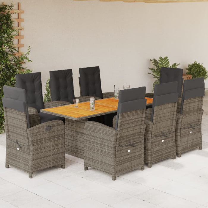 Set mobilier grădină cu perne, 9 piese, gri, poliratan WALTI