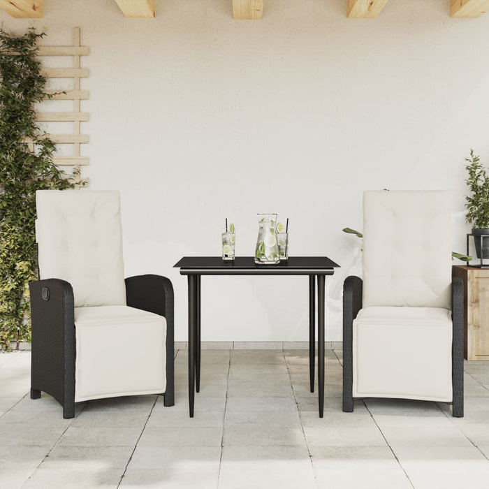 Set bistro cu perne, 3 piese, negru, poliratan - WALTI WALTI