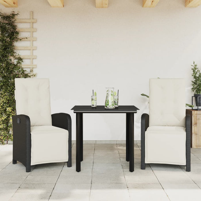 Set bistro cu perne, 3 piese, negru, poliratan - WALTI WALTI
