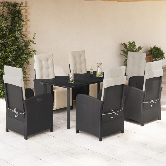 Set mobilier de grădină cu perne, 7 piese, negru, poliratan - WALTI WALTI