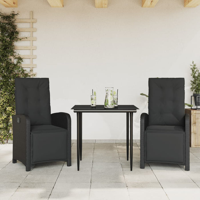 Set bistro cu perne, 3 piese, negru, poliratan - WALTI WALTI