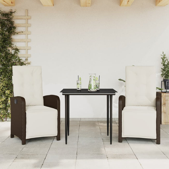 Set bistro cu perne, 3 piese, maro, poliratan - WALTI WALTI