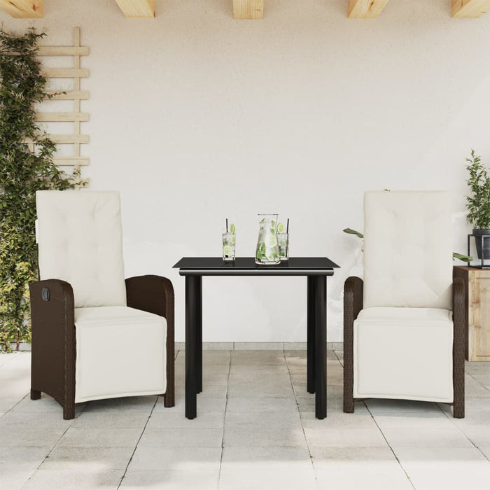 Set bistro cu perne, 3 piese, maro, poliratan - WALTI WALTI