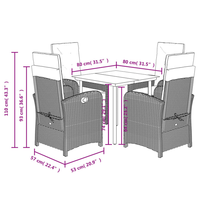 Set mobilier de grădină, 5 piese, cu perne, maro, poliratan - WALTI WALTI