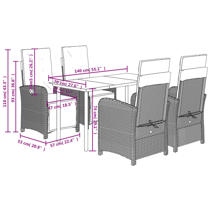 Set mobilier de grădină cu perne, 5 piese, gri, poliratan - WALTI WALTI