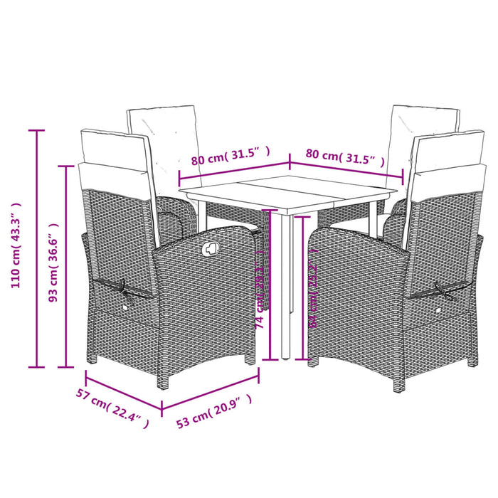 Set mobilier de grădină cu perne, 5 piese, gri, poliratan WALTI
