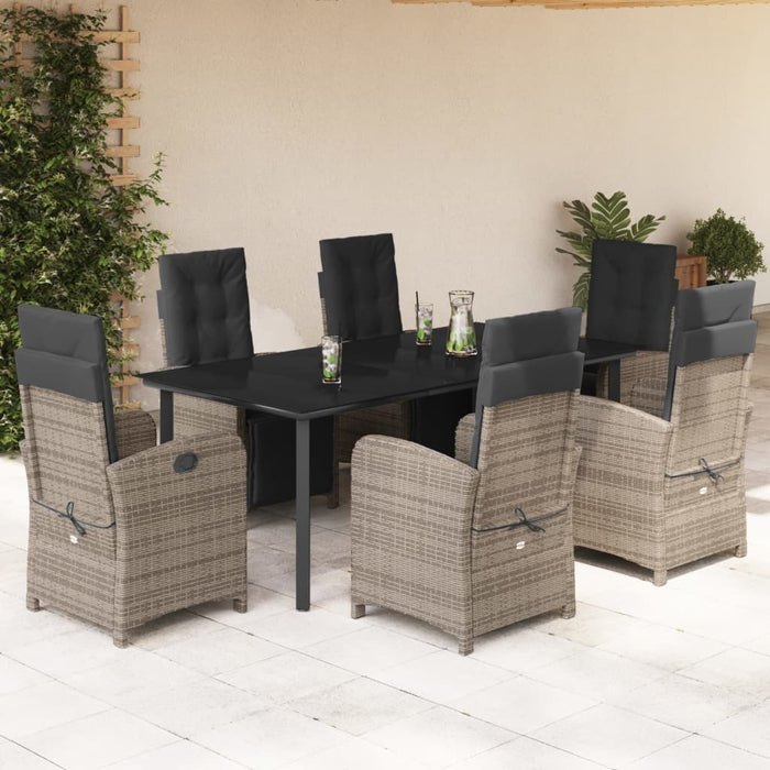 Set mobilier de grădină cu perne, 7 piese, gri, poliratan WALTI