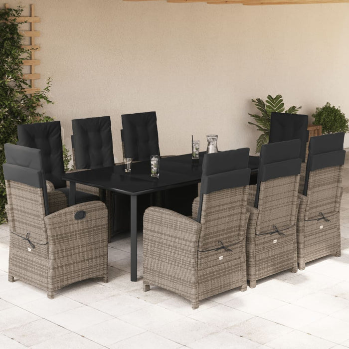 Set mobilier grădină cu perne, 9 piese, gri, poliratan - WALTI WALTI