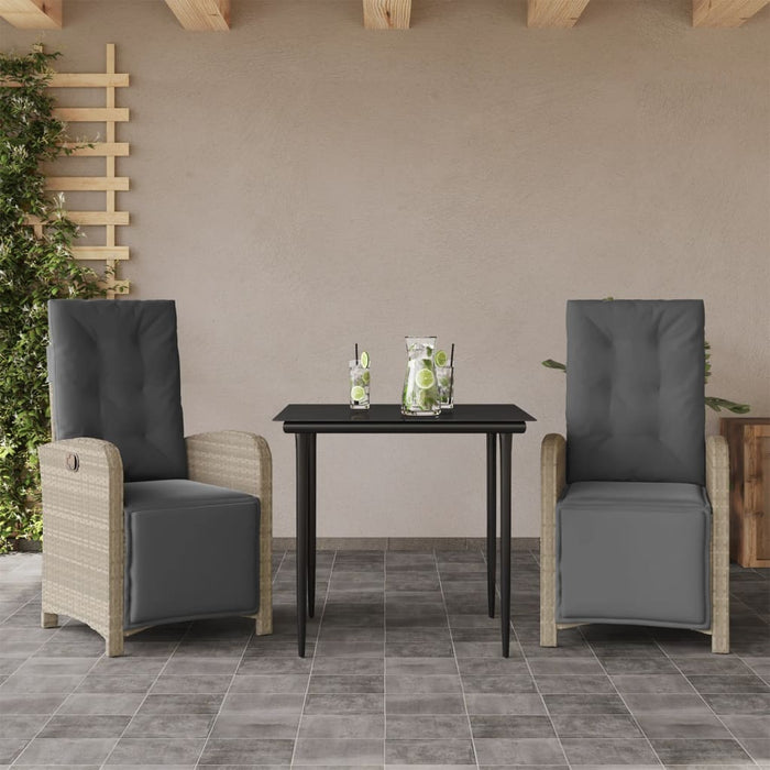 Set bistro cu perne, 3 piese, gri deschis, poliratan - WALTI WALTI