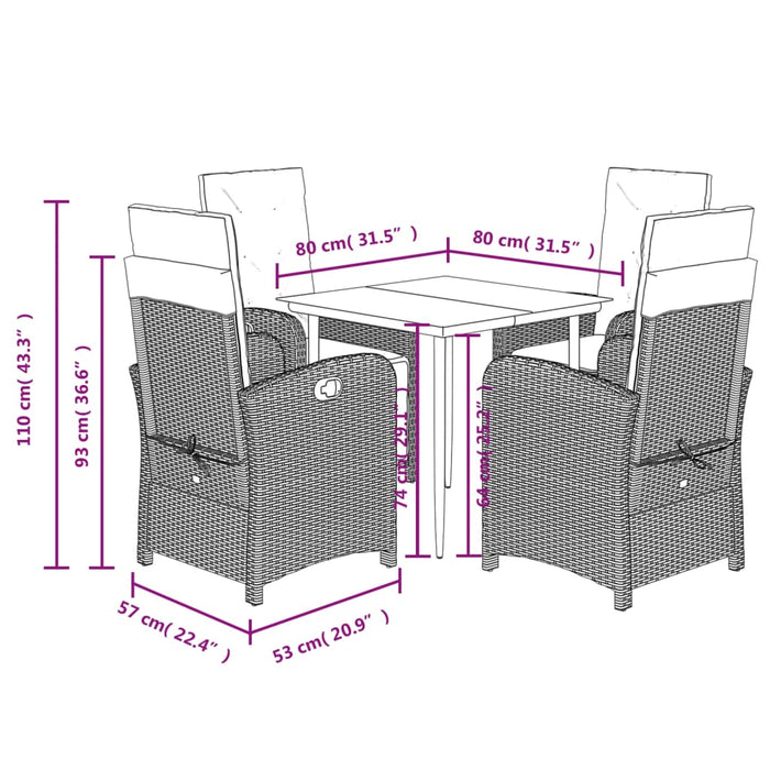 Set mobilier de grădină cu perne, 5 piese gri deschis poliratan - WALTI WALTI