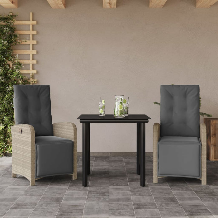 Set bistro cu perne, 3 piese, gri deschis, poliratan - WALTI WALTI