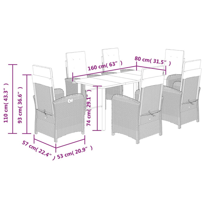 Set mobilier de grădină cu perne, 7 piese gri deschis poliratan WALTI