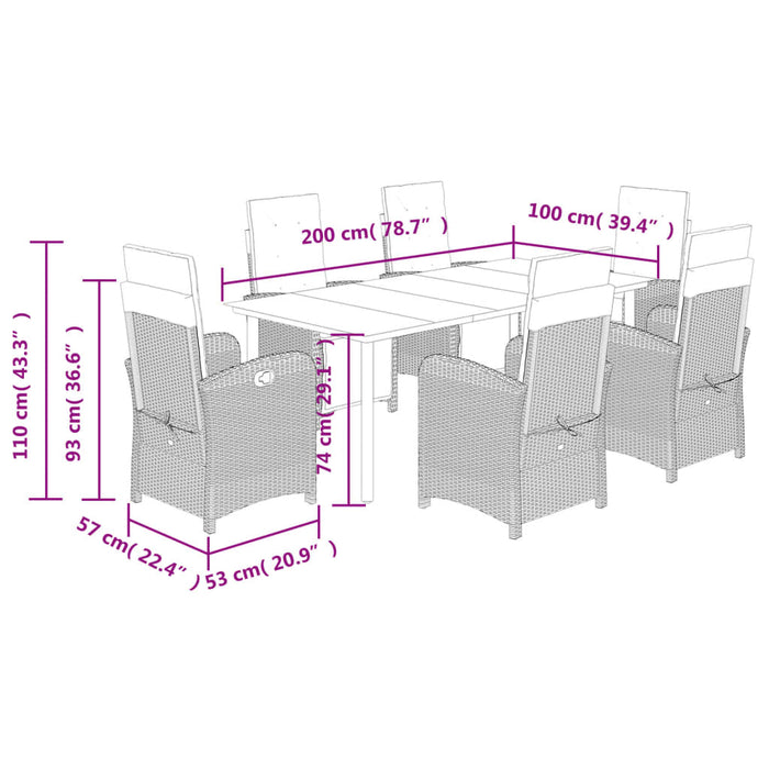Set mobilier de grădină cu perne, 7 piese gri deschis poliratan WALTI