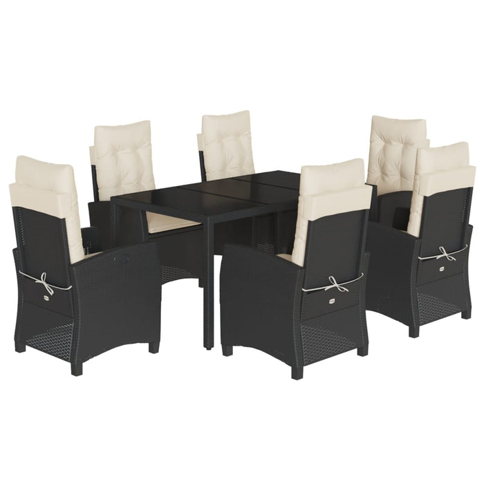 Set mobilier de grădină cu perne, 7 piese, negru, poliratan WALTI