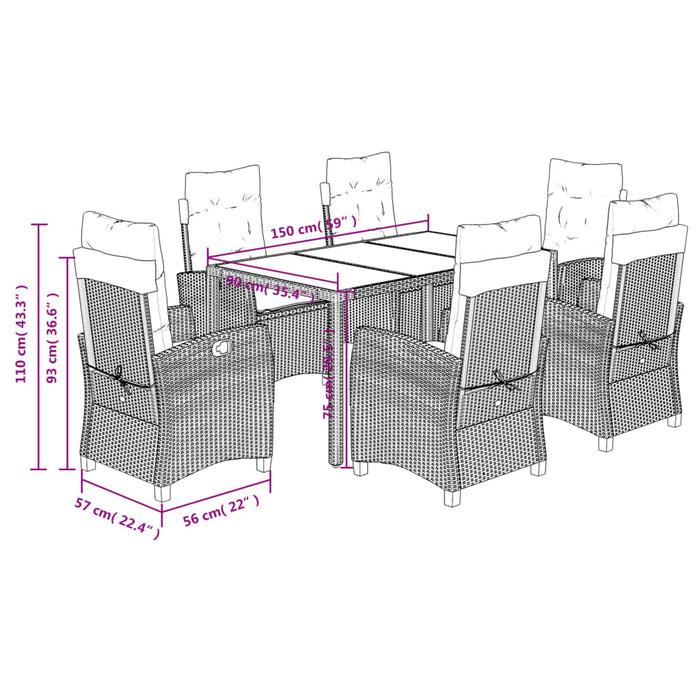 Set mobilier de grădină cu perne, 7 piese, negru, poliratan WALTI