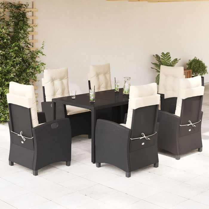 Set mobilier de grădină cu perne, 7 piese, negru, poliratan WALTI